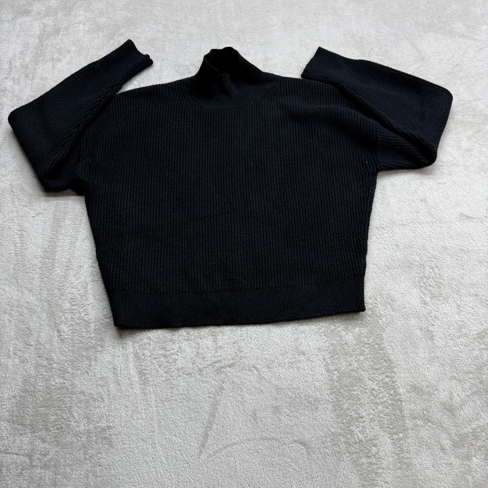 Industry Sweater Womens Large‎ Black Ribbed Mock Neck Long Sleeve Knit Boxy Top